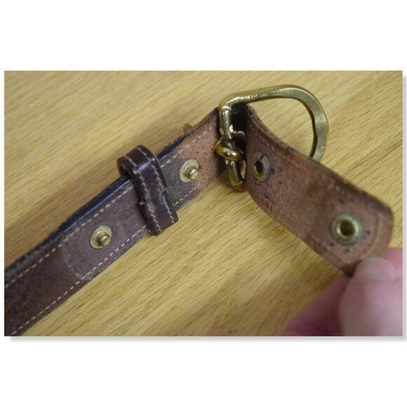 Tory Leather Co. Havana Brown Studded 3/4” English Bridle Clincher Belt Size 28 - Picture 9 of 11